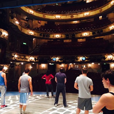 Some of the cast, in our glorious theatre, during vocal warm-up. Jessica Daley's Mamma Mia diary 6