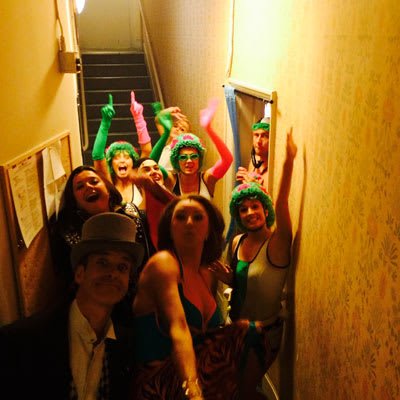 Interval dance party at Act 2 beginners with Dianne Pilkington (Donna), Richard Trinder (Sam), Kim Ismay (Tanya) and the rest of the gang. Jessica Daley's Mamma Mia diary 11