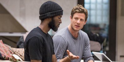 Malachi Kirby (Alioune) and James Norton (Zack) in rehearsals for Belleville at the Donmar Warehouse (Photo: Marc Brenner)
