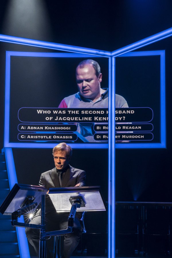 Gavin Spokes (as Charles Ingram) and Keir Charles (Chris Tarrant) in Quiz at Chichester Festival Theatre (Photo: Johan Persson)