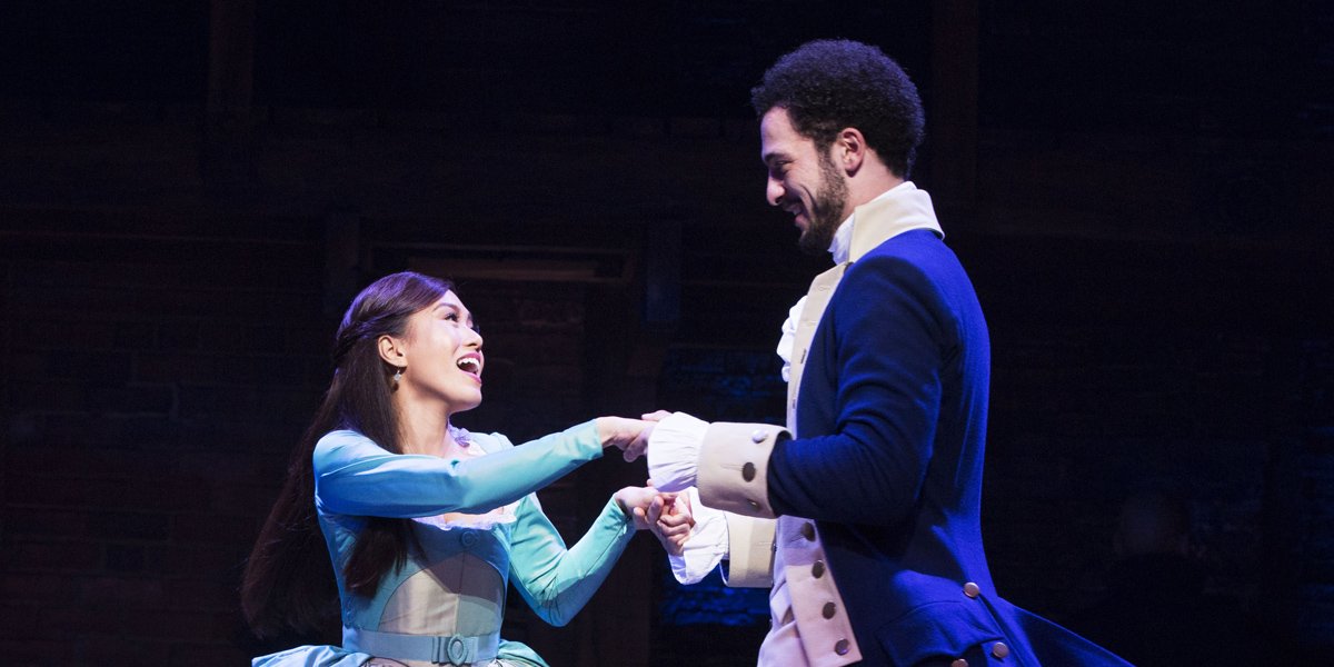 Rachelle Ann Go (Eliza Hamilton) and Jamael Westman (Alexander Hamilton) in Hamilton (Photo: Matthew Murphy)
