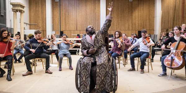 Lucian Msamati (Antonio Salieri) in rehearsal for Amadeus at the National Theatre (Photo: Marc Brenner)
