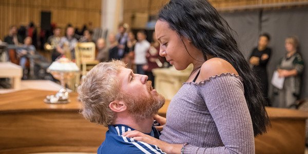 Adam Gillen (Wolfgang Mozart) and Adele Leonce (Constanze Weber) in rehearsal for Amadeus at the National Theatre (Photo: Marc Brenner)
