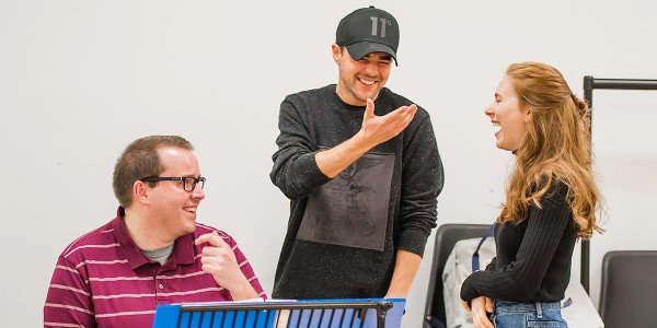 Ben Adams (writer) and Laura Baldwin (Janey) in Eugenius! rehearsals (Photo: Nick Dudley)