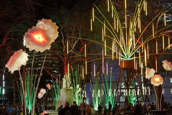 Garden Of Light at Leicester Square Gardens in London Lumiere 2016 (Photo: Matthew Andrews/VisitLondon.com)