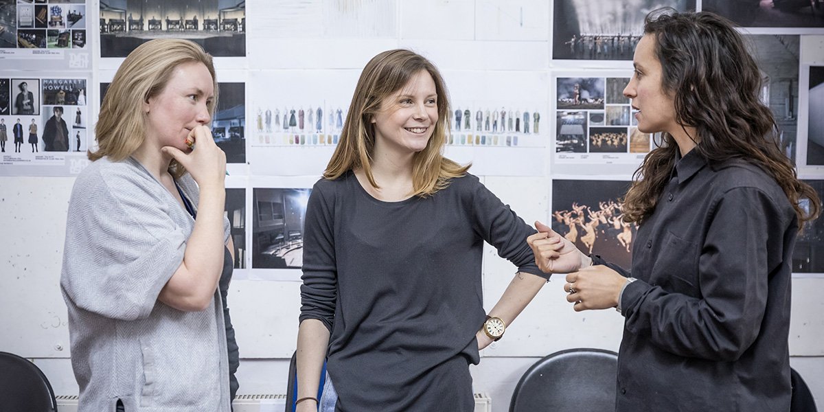 Carolyn Downing (Sound Designer), Rebecca Frecknall (Director) and Dervla Toal (Resident Director) in rehearsal for Summer And Smoke (Photo: Marc Brenner)