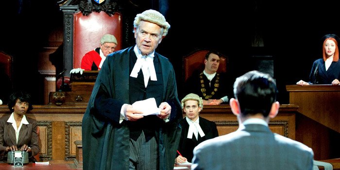 David Yelland and the cast of Witness For The Prosecution at London County Hall (Photo: Sheila Burnett)