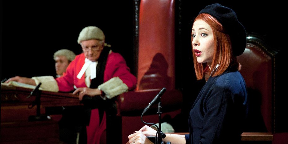 Patrick Godfrey and Catherine Steadman in Witness For The Prosecution at London County Hall (Photo: Sheila Burnett)