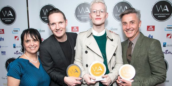 Nica Burns, Dan Gillespie Sells, John McCrea and Jonathan Butterell at the WhatsOnStage Awards (Photo: Dan Wooller)