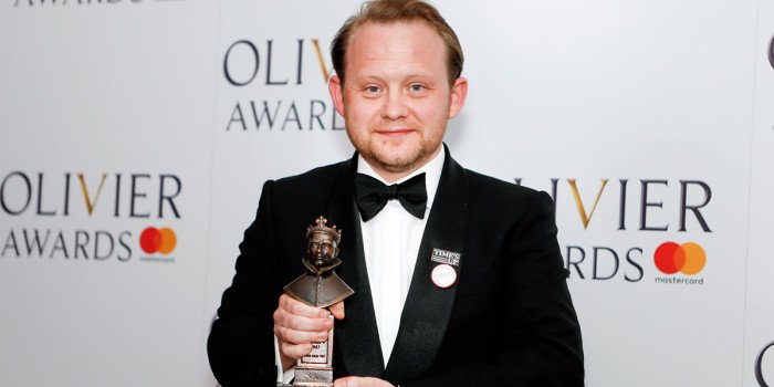 Hamilton's Michael Jibson backstage at the 2018 Olivier Awards after winning the Best Actor in a Supporting Role in a Musical awards