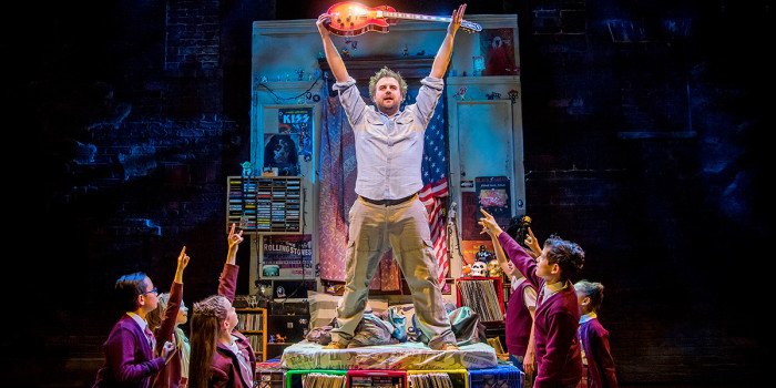 Stephen Leask and the kids cast of School Of Rock (Photo: Tristram Kenton)
