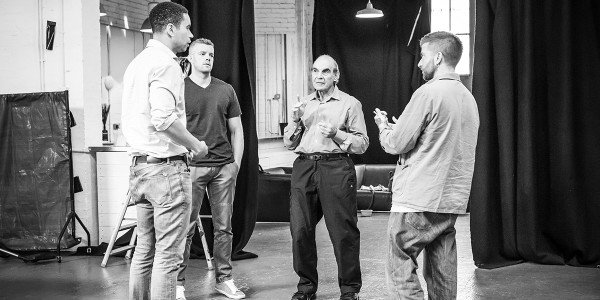 John Macmillan, Russell Tovey, David Suchet and Jamie Lloyd in rehearsal for Pinter Two (Photo: Marc Brenner)