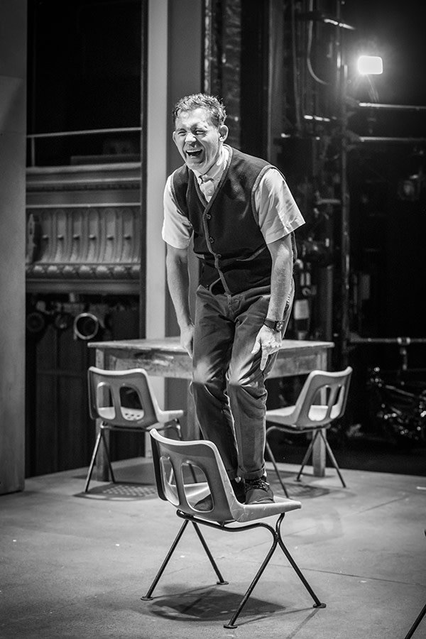 Lee Evans in rehearsals for Pinter Three