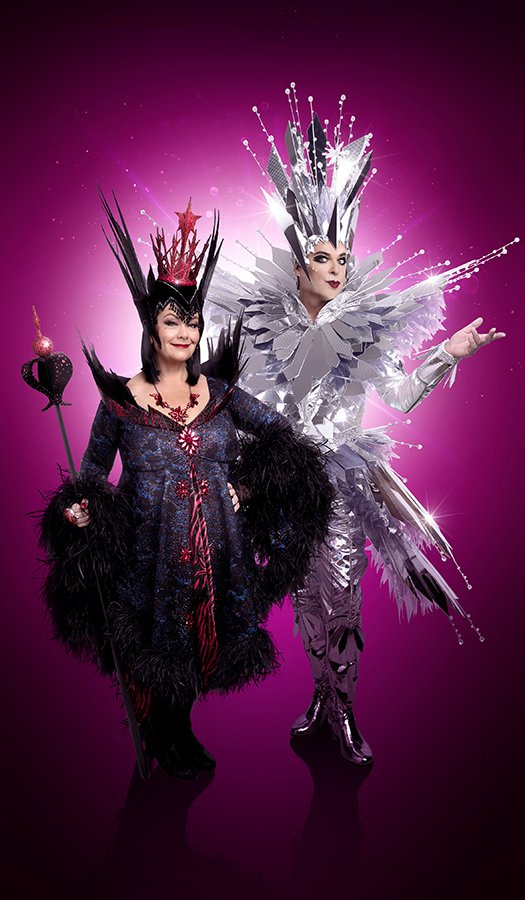 Dawn French (Wicked Queen) and Julian Clary (Man in the Mirror) in Snow White (Photo: Paul Coltas)