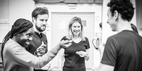 The cast in Pinter Four rehearsals (Photo: Marc Brenner)