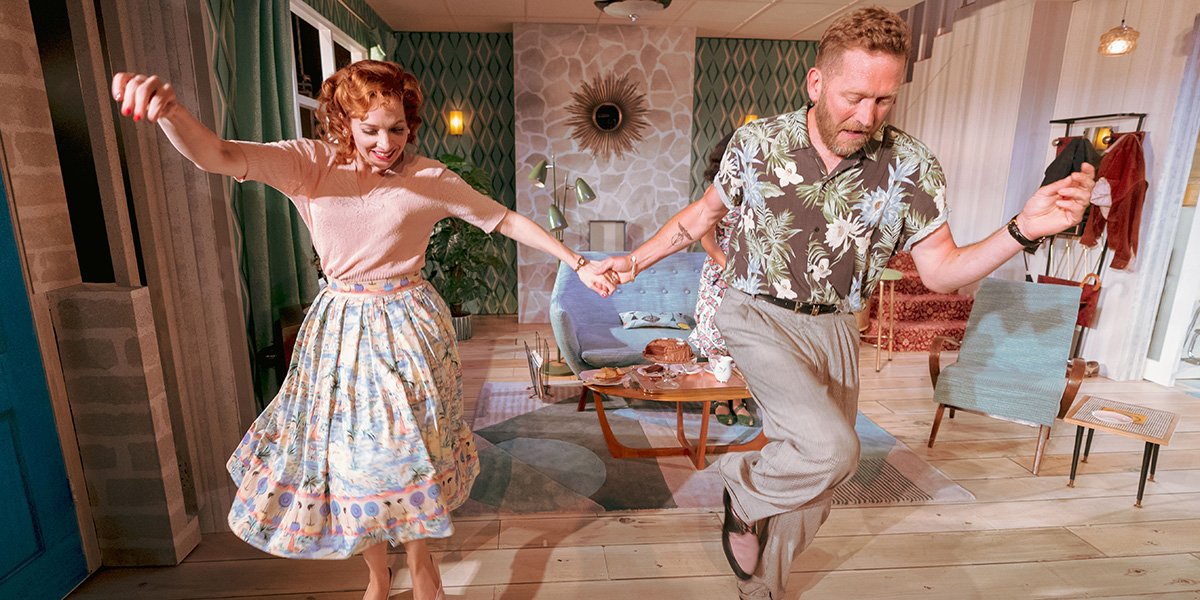 Katherine Parkinson and Barnaby Kay as Judy and Marcus in Home, I'm Darling (Photo: Manuel Harlan)