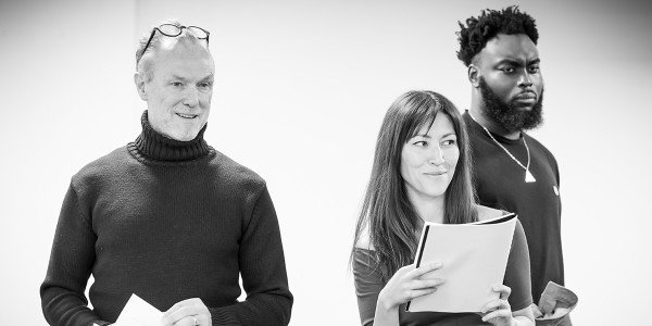 Gary Kemp, Eleanor Matsuura and Abraham Popoola in rehearsal for Pinter Six (Photo: Marc Brenner)