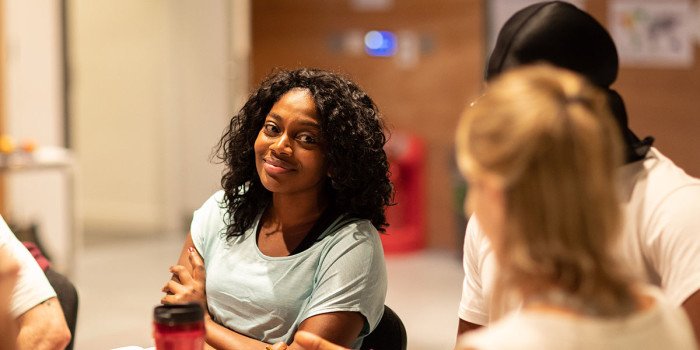 Aretha Ayeh (Chichi) in rehearsals for Leave to Remain at the Lyric Hammersmith. Photo by Helen Maybanks