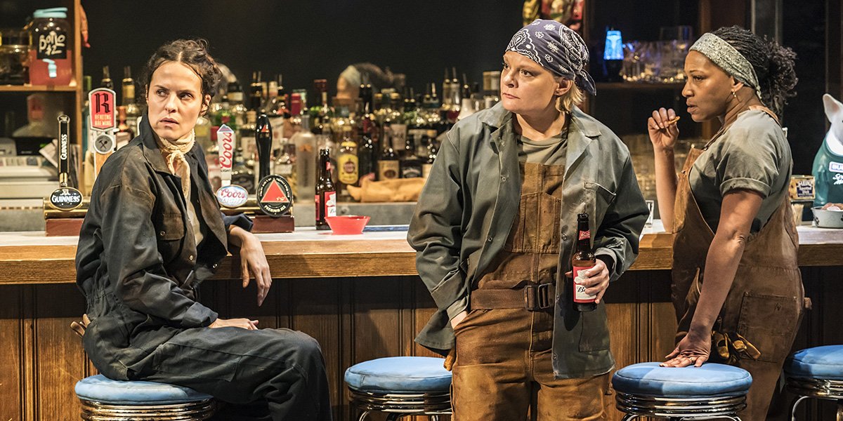 Leanne Best (Jessie), Martha Plimpton (Tracey), Clare Perkins (Cynthia) in Sweat at the Donmar Warehouse. Photo Johan Persson