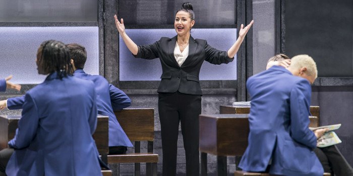 Hayley Tamaddon (Miss Hedge) in Everybody's Talking About Jamie at the Apollo Theatre. Photo credit Johan Perrson