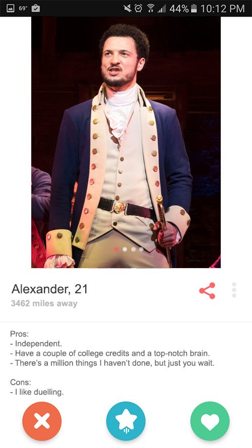 Alexander Hamilton's Tinder profile