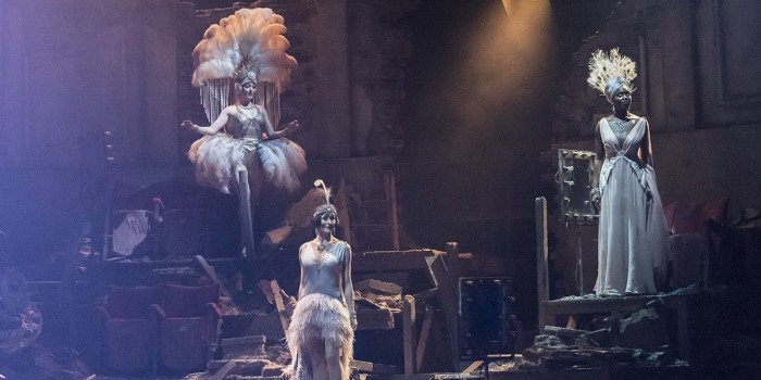 FOLLIES 2019 Sarah Marie Maxwell (Young Solange) Lisa Ritchie (Young Hattie) Vanessa Fisher (Young Stella) National Theatre (c) Johan Persson