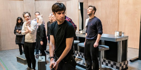 Dyfan Dwyfor and the cast in The Twilight Zone rehearsals (Photo: Johan Persson)