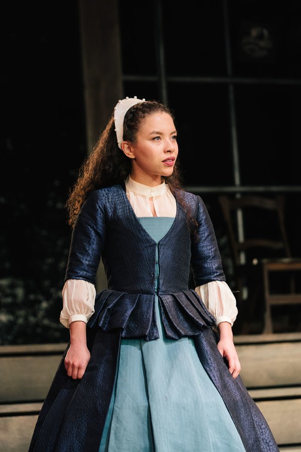 Saffron Coomber (Emilia 1) in Emilia at the Vaudeville Theatre. Photo credit Helen Murray.