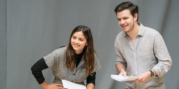 Jenna Coleman and Oliver Johnstone in rehearsal for All My Sons at The Old Vic (Photo: Johan Persson)