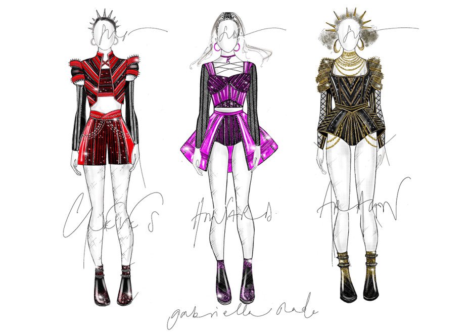 Six costume designs (Credit: Gabriella Slade)