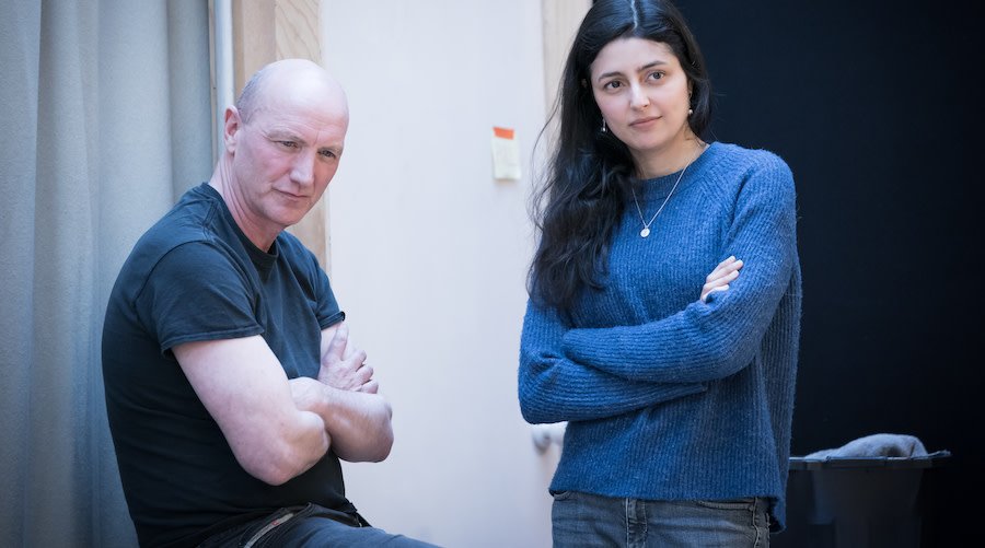 Paul Brennen Roger and Shanaya Rafaat Pat in rehearsals for Jude at Hampstead Theatre. Photo credit Marc Brenner.