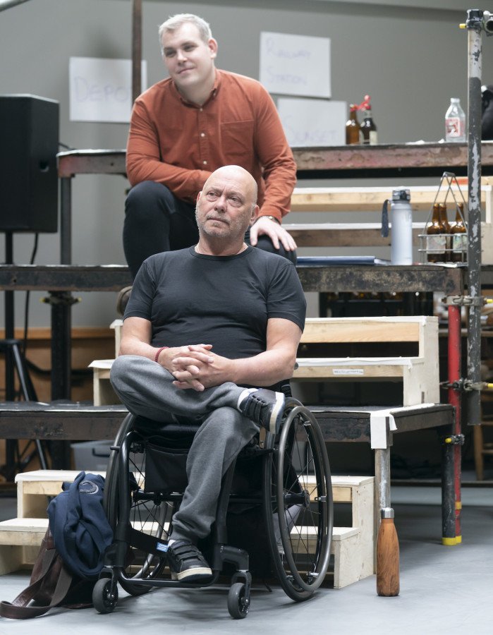 Louis Martin (Howie Newsome) and Garry Robson (Constable Warren) in rehearsals for Our Town at RPOAT. Photo Johan Persson.