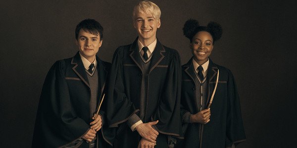l-r Dominic Short (Albus Potter), Jonathan Case (Scorpius Malfoy) and Rayxia Ojo (Rose Granger-Weasley)