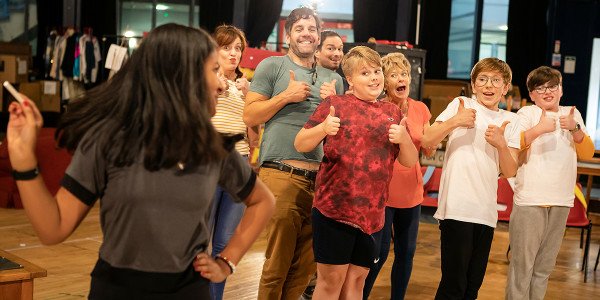 L-R Riya Vyas (Pandora) and the cast of Adrian Mole, credit Pamela Raith