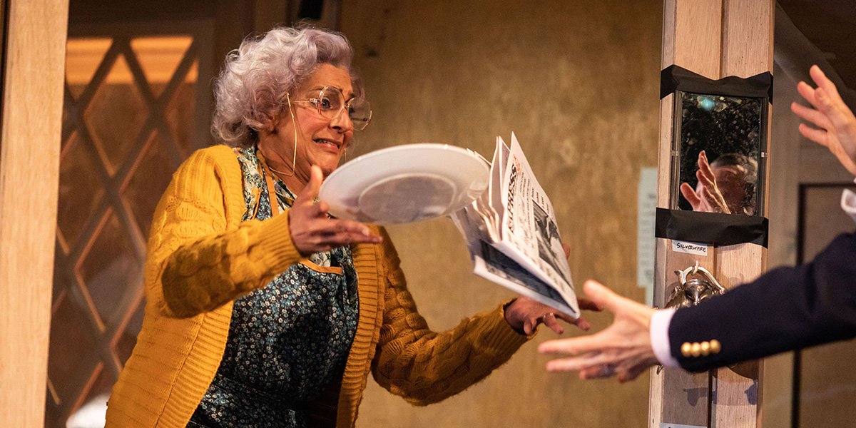 Meera Syal (Dotty Otley) in Noises Off. Photo Credit Helen Maybanks