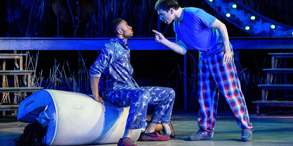 Michael Elcock and Pierro Niel-Mee as Lysander and Demetrius in A Midsummer Night's Dream at the Open Air Theatre. Photo Jane Hobson