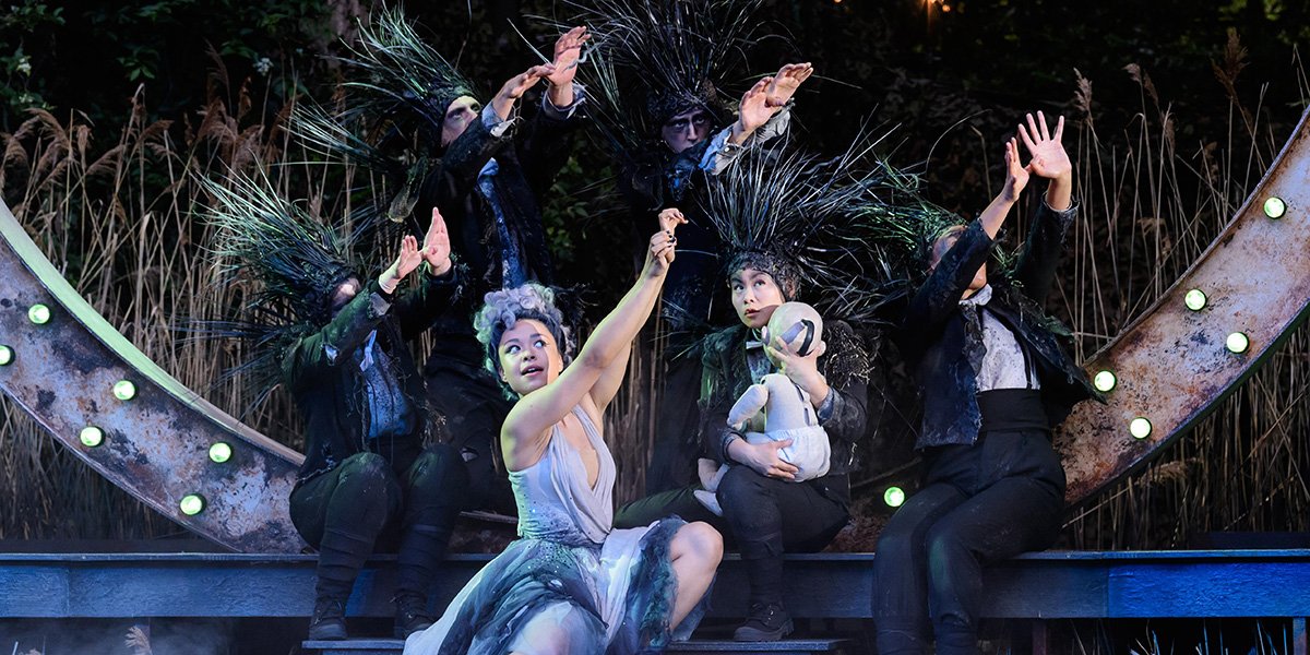 Amber James as Titania and Company in A Midsummer Night's Dream at the Open Air Theatre. Photo Jane Hobson