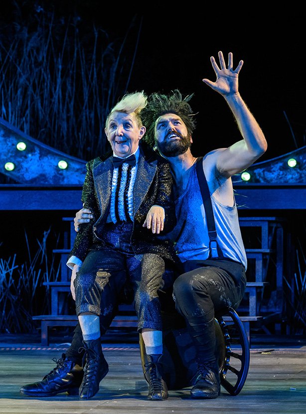 Myra McFadyen and Kieran Hill as Puck and Oberon in A Midsummer Night's Dream at the Open Air Theatre. Photo Jane Hobson