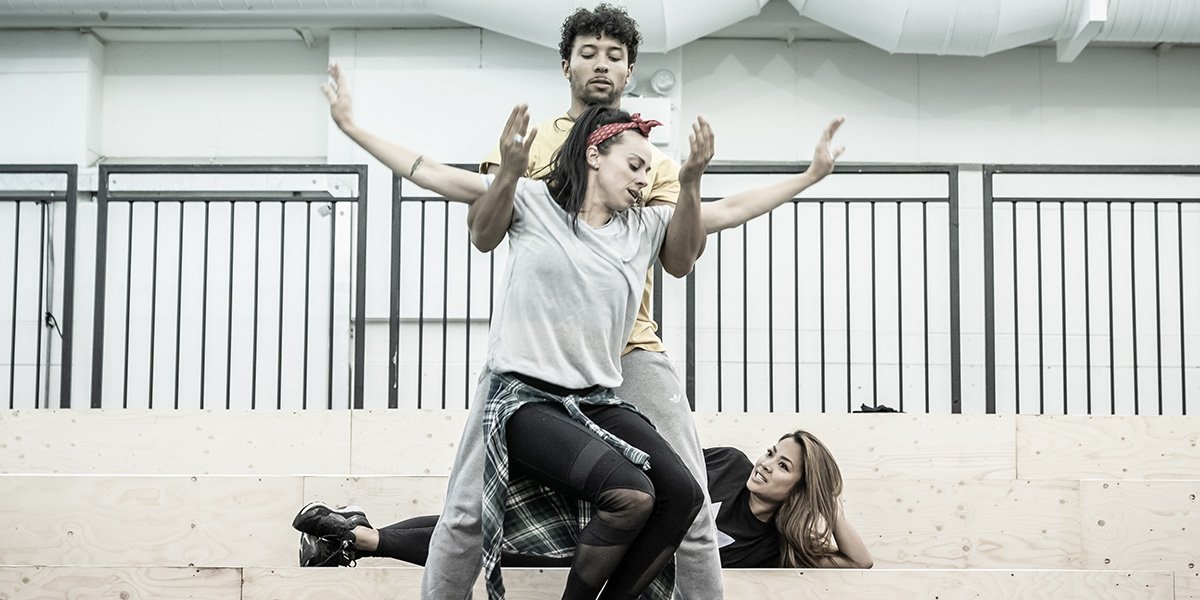 Amy Thornton Ensemble Travis Kerry Ensemble and Marsha Songcome Ensemble in rehearsals for Evita at Regent s Park Open Air Theatre. Photo Marc Brenner cqwjzg