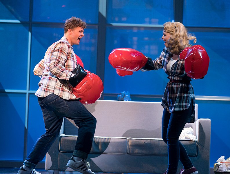 Jay McGuiness as Josh Baskin, Kimberley Walsh as Susan Lawrence. Photo by Alastair Muir