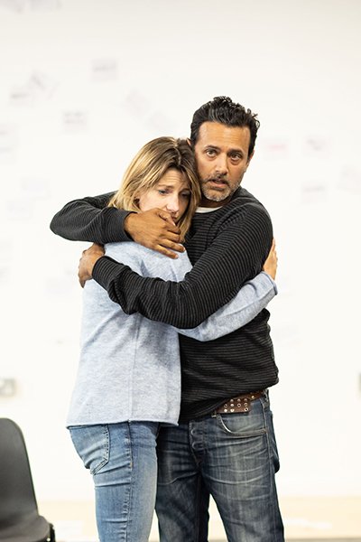 L R Claire Goose Thea Navin Chowdhry Gil The Girl Who Fell Trafalgar Studios Rehearsal Images Photograph by Helen Maybanks 135 wwtavl