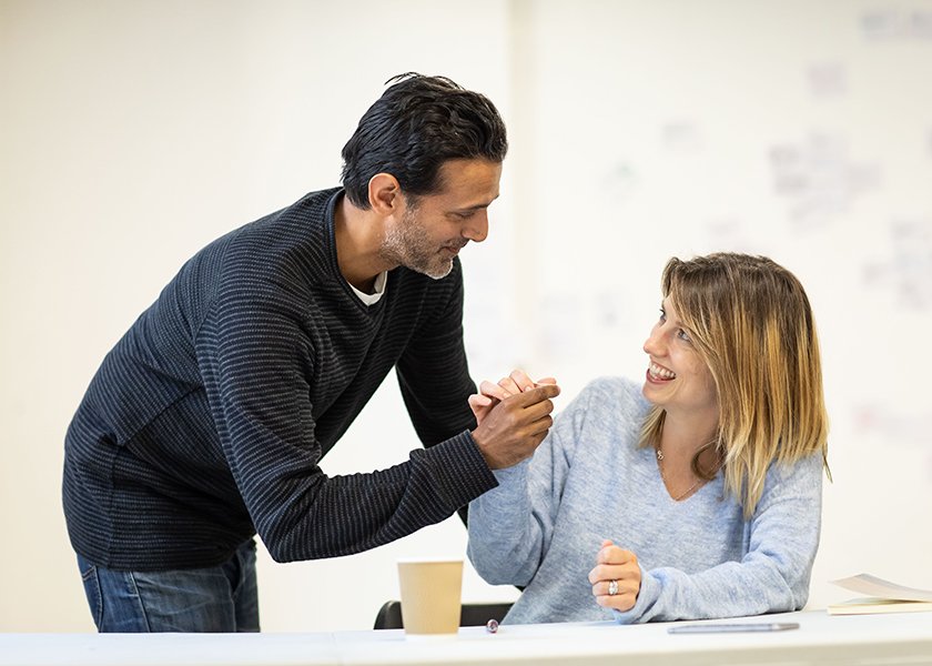 L R Navin Chowdhry Gil Claire Goose Thea The Girl Who Fell Trafalgar Studios Rehearsal Images Photograph by Helen Maybanks 113 y9lkhj