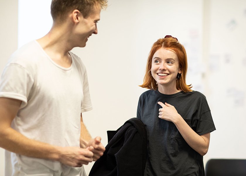 L R Will Fletcher Lenny Rosie Day Billie The Girl Who Fell Trafalgar Studios Rehearsal Images