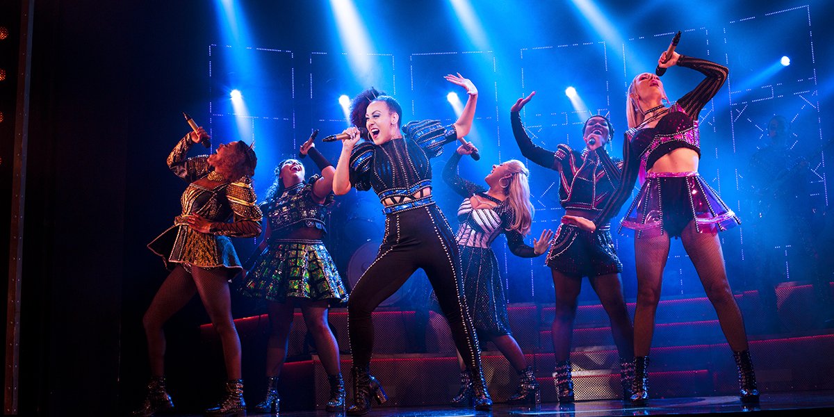 Jarneia Richard-Noel, Courtney Bowman, Danielle Steers, Natalie Paris, Alexia McIntosh and Vicki Manser in Six currently playing at the Arts Theatre (Photo: Eleanor Howarth)