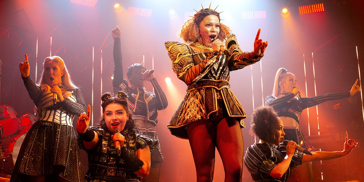 Natalie Paris, Courtney Bowman, Alexia McIntosh, Jarneia Richard-Noel, Danielle Steers and Vicki Manser in Six currently playing at the Arts Theatre. (Photo by: Eleanor Howarth)