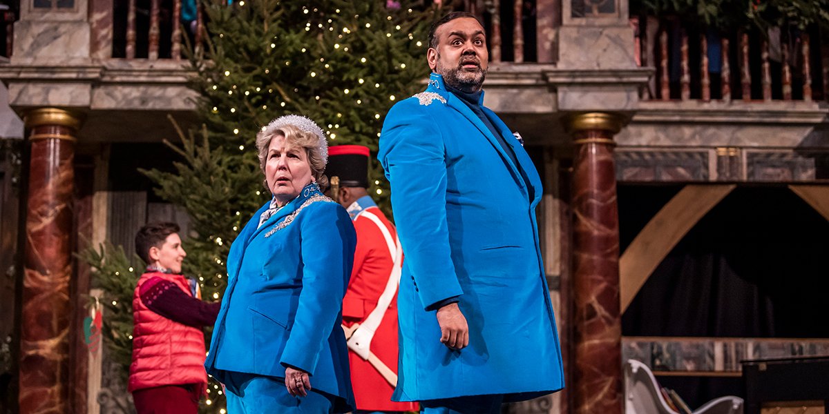 Sandi Toksvig and Tony Jayawardena in Christmas At The (Snow) Globe. Photo by Tristram Kenton.