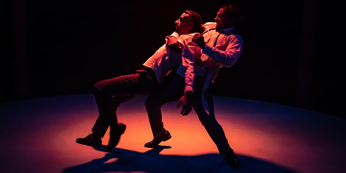Irfan Shamji and Scott Karim in The Arrival at Bush Theatre. Photo by Marc Brenner.