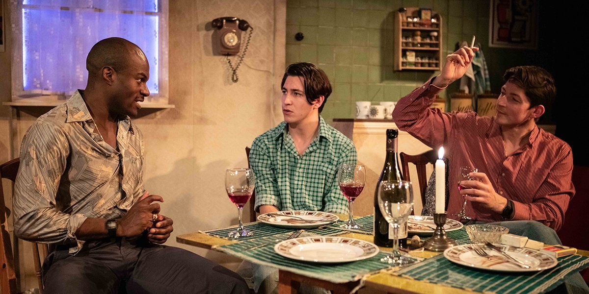 Stanton Plummer-Cambridge as Greg, Jonah Rzeskiewicz as Robert and Lee Knight as Tony in Coming Clean. Photo by Ali Wright.