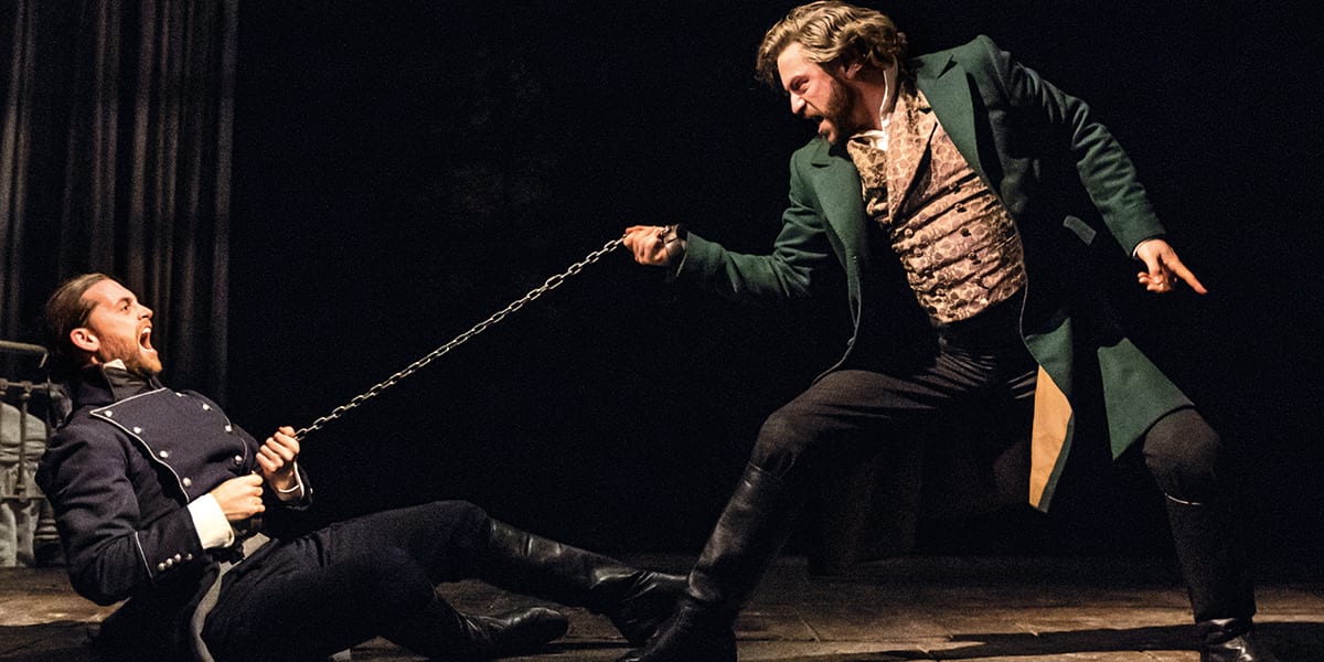 Jon Robyns as Jean Valjean and Bradley Jaden as Javert in Les Mis. Photo by Michael Le Poer Trench.
