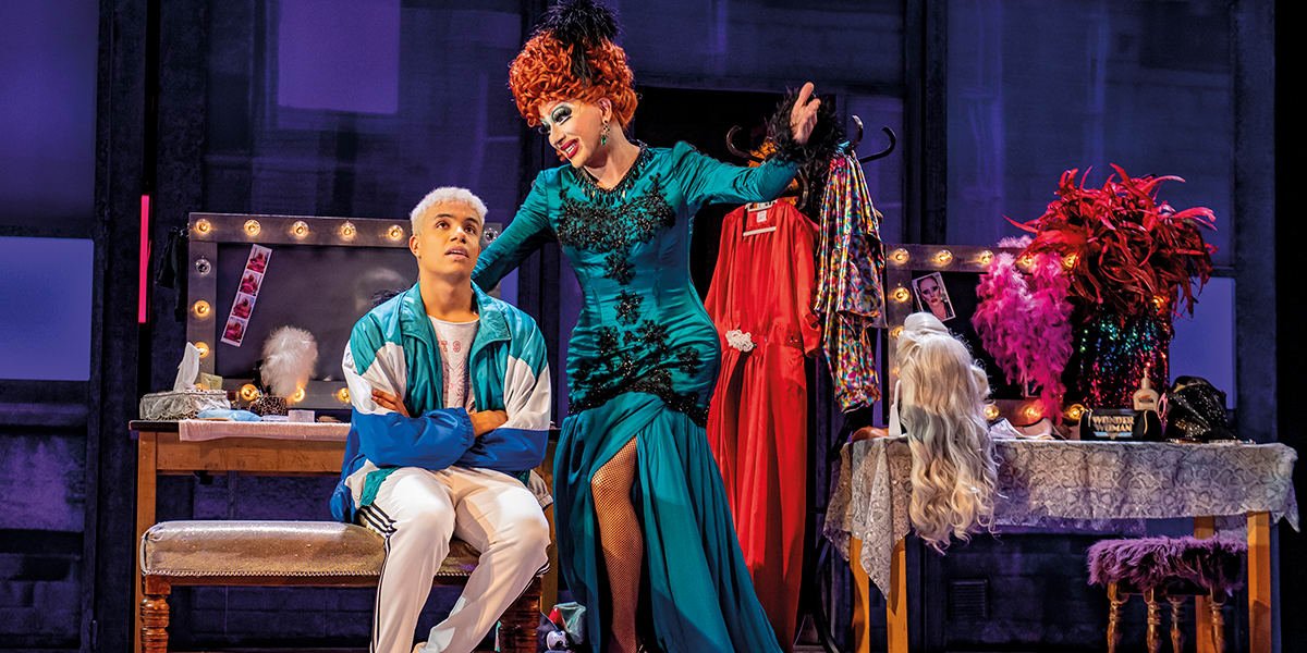 Noah Thomas (Jamie) and Bianca Del Rio Loco (Channelle) in Everybody's Talking About Jamie. Photo by Matt Crockett.